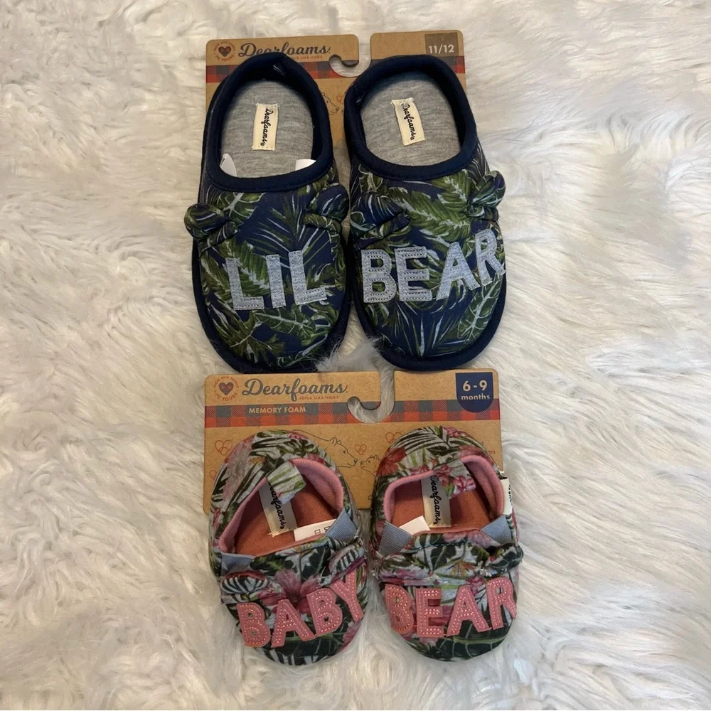 Baby Bear Dearfoams Infant Slippers 6-9 months pink multi memory foam new